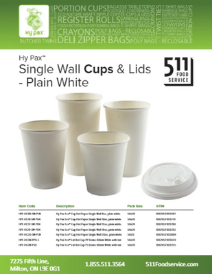 Catalog: Hy Pax - Single Wall Cups & Lids - White