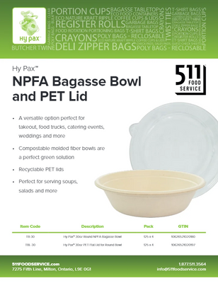 Catalog: Hy Pax - NPFA Bagasse Bowl and PET Lid