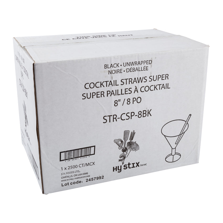 Straw Cocktail Super 8" Black, Case 2500