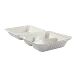 Deep Medium 3 section PLA Lined Hinged Lid Containers 7.875" x 8" x 3.19", Opened Side View