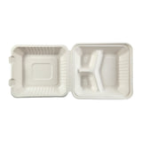 Deep Medium 3-section Hinged Lid Containers 7.875" x 8" x 3.19", Opened Overhead View