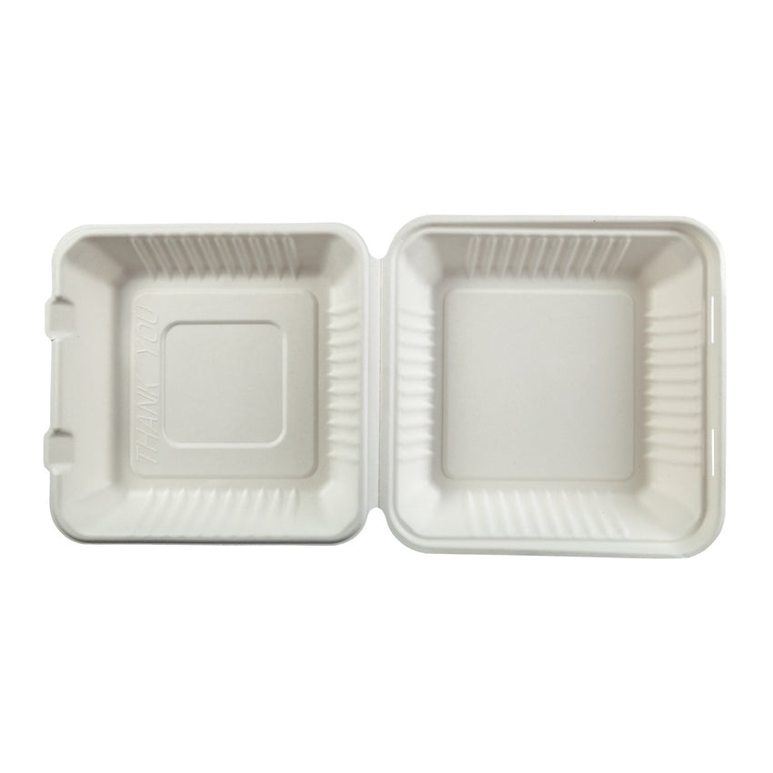 Large Hinged Lid Containers 9" x 9" x 3.19", Opened Container, Overhead View
