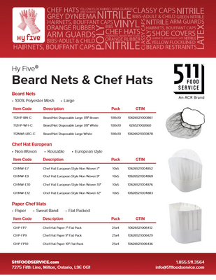 Catalog: Hy Five - Beard Nets & Chef Hats