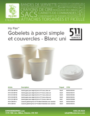 Catalog: Hy Pax - Gobelets à paroi simple et couvercles - Blanc uni