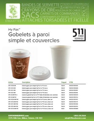 Catalog: Hy Pax - Gobelets à paroi simple et couvercles