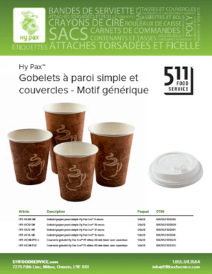Catalog: Hy Pax - Gobelets à paroi simple et couvercles (générique)