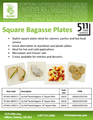 Catalog: Hy Pax - Square Bagasse Plates