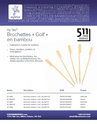 Catalog: Hy Stix - Brochettes « Golf » en bambou