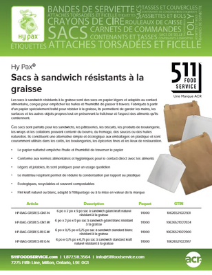 Catalog: Hy Pax - Sacs à sandwich résistants à la graisse