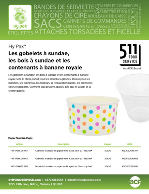 Catalog: Hy Pax - Les gobelets à sundae, les bols à sundae