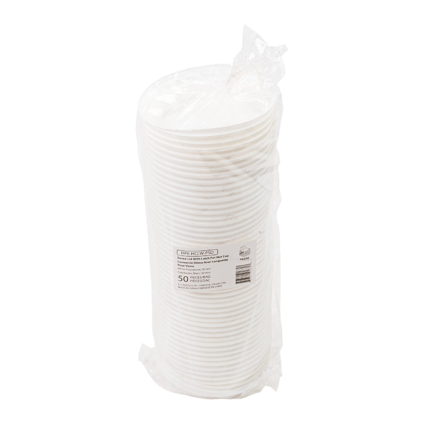Lid Hot Cup PP Dome with latch 90mm White, sleeve
