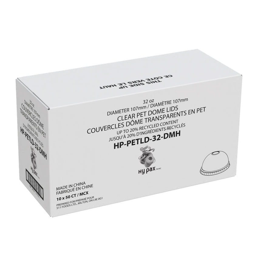 COUVERCLE DÔME AVEC TROU EN PET 32 OZ – HY PAX, caisse 20x50