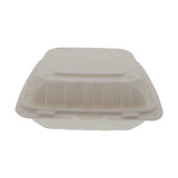 Hinged Lid Mineral Filled Containers - 8" x 8" x 3", 3 Compartment, Lightweight, White, Closed