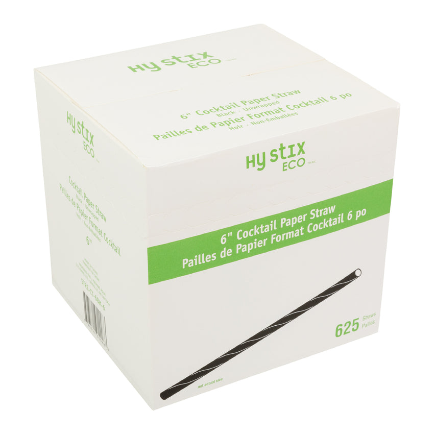 Eco Straw Cocktail Paper 6" Black Unwrapped inner