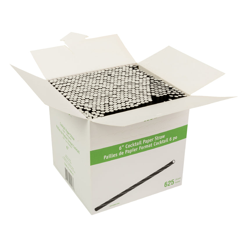 Eco Straw Cocktail Paper 6" Black Unwrapped, inner open