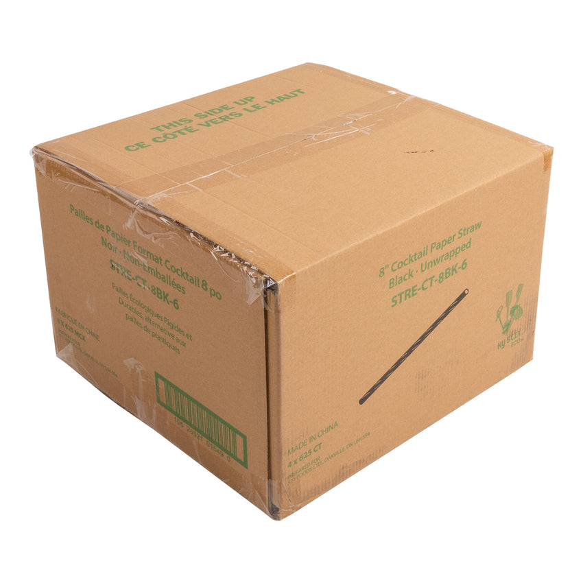 Eco Straw Cocktail Paper 8" Black Unwrapped, case closed