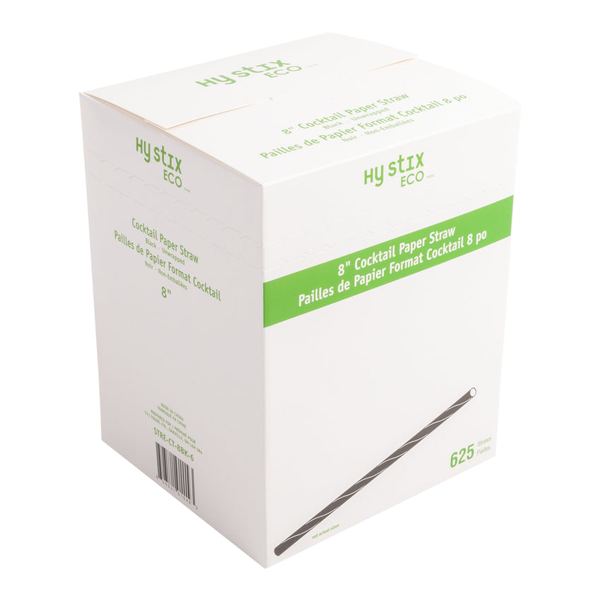 Eco Straw Cocktail Paper 8" Black Unwrapped, inner 