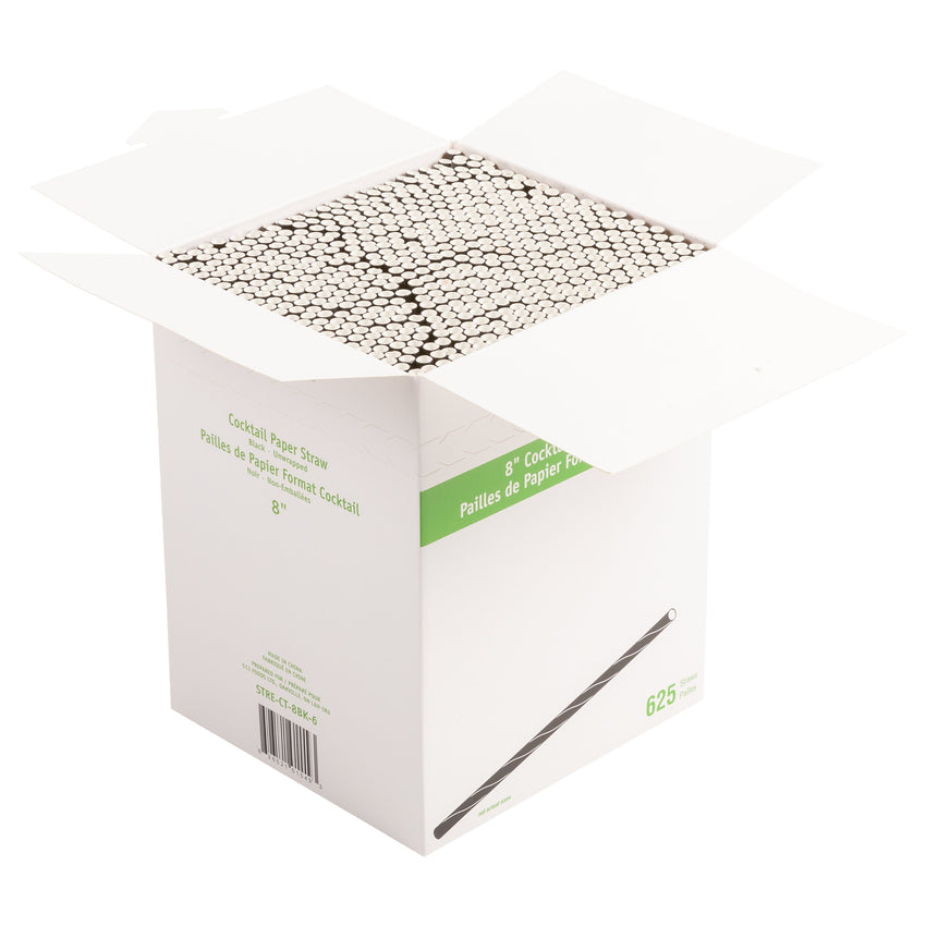 Eco Straw Cocktail Paper 8" Black Unwrapped, inner open