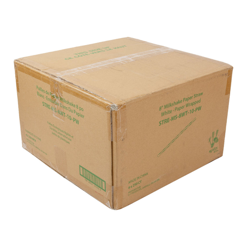 Paper Straw Milkshake 8" White Paper Wrapped, Case Closed
