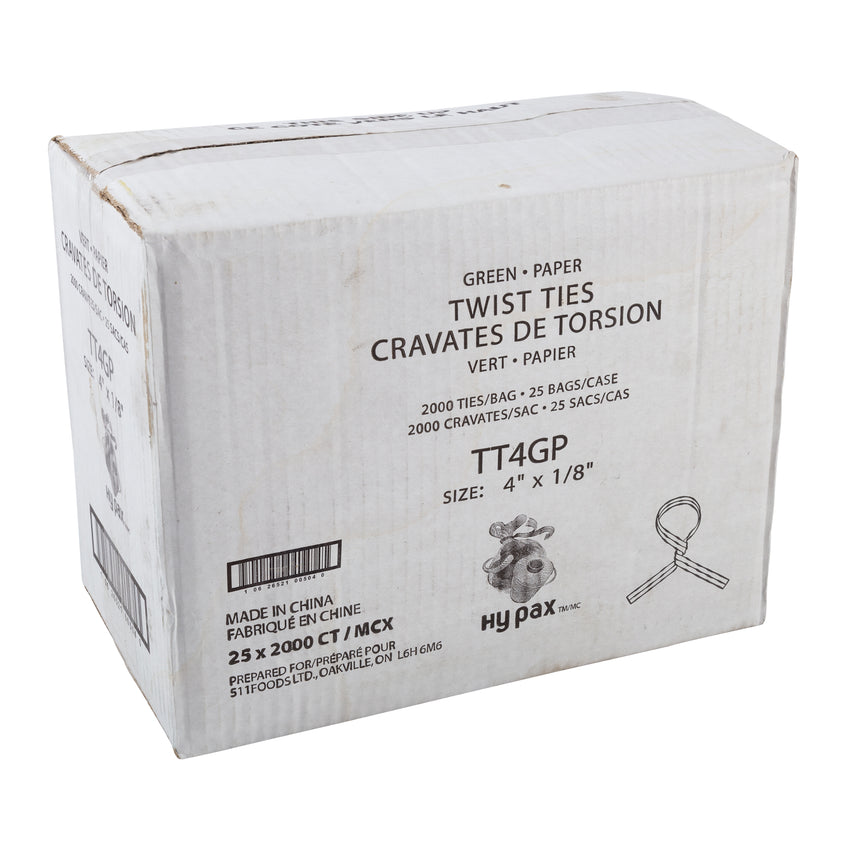 Twist Tie 4x1/8" Green Paper, Case 2000x25