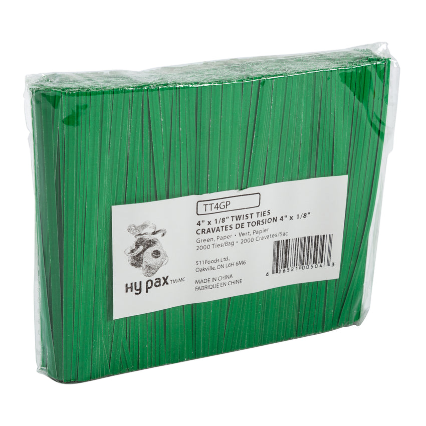 Twist Tie 4x1/8" Green Paper, Case 2000x25