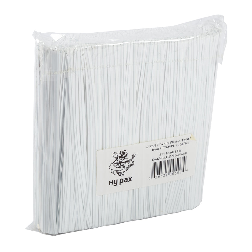 Twist Tie 6x1/8" White Plastic, Case 2000x25