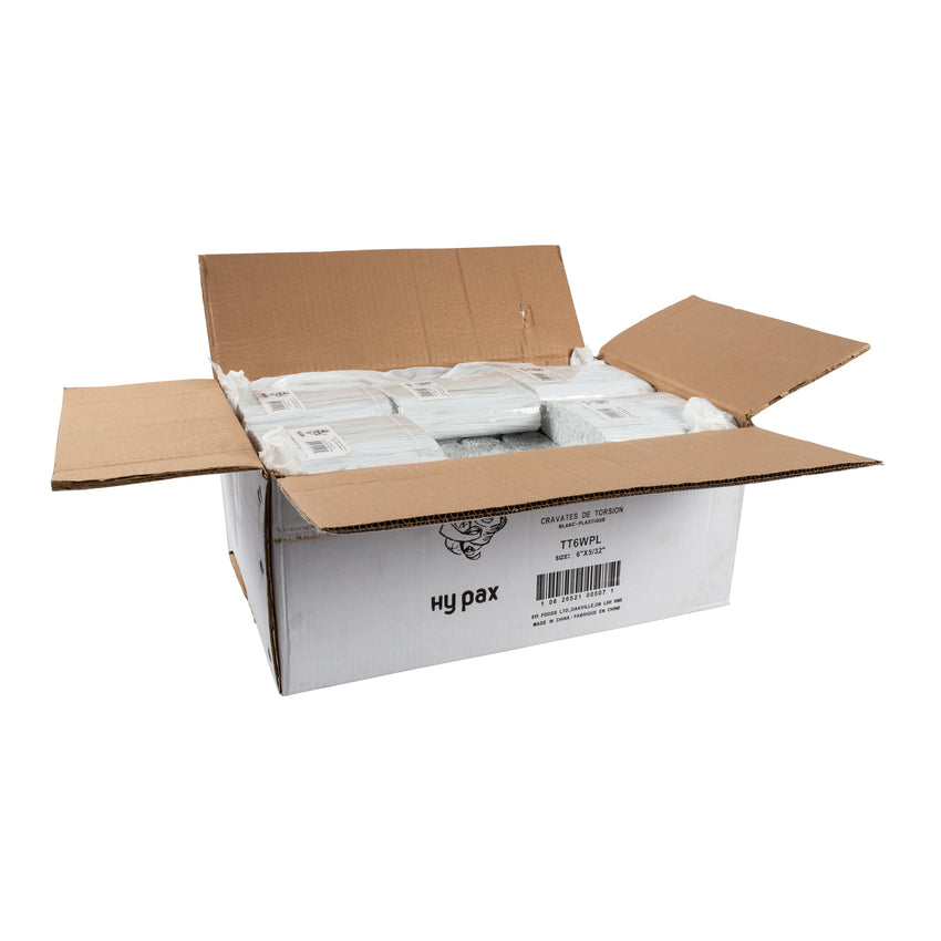 Twist Tie 6x1/8" White Plastic, Case 2000x25