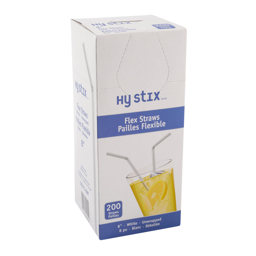 Straw Flex 8" White, Case 200x9