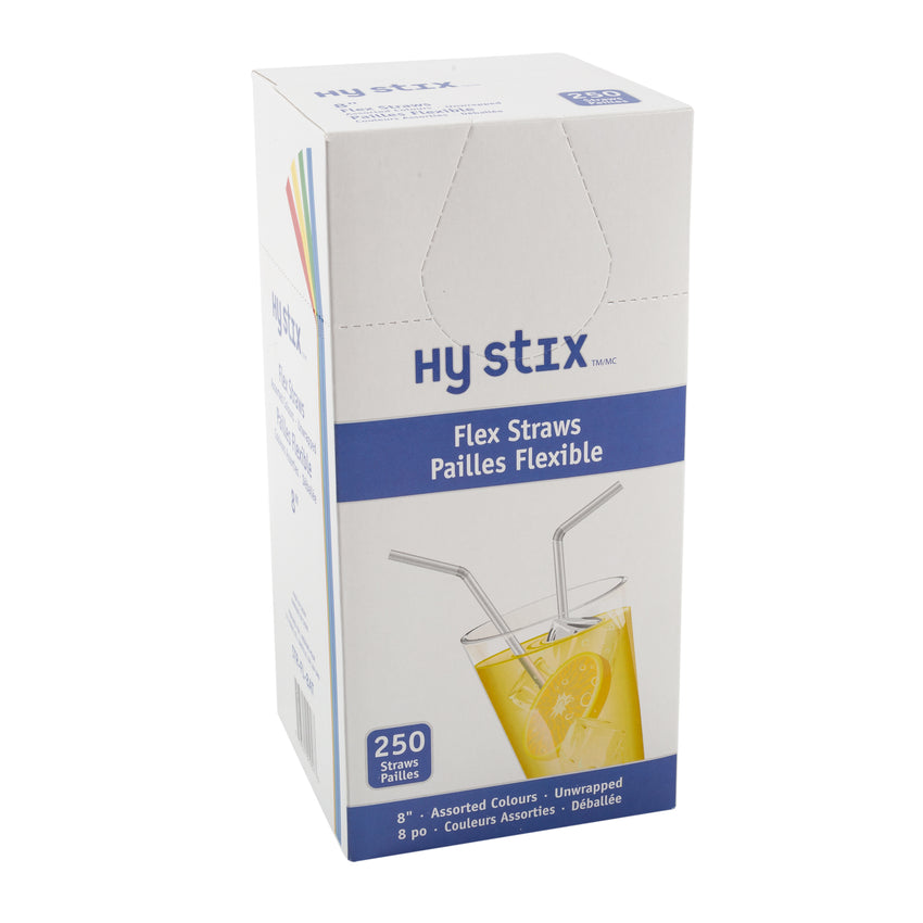 Straw Flex 8" Assorted Colour, Case 250x9