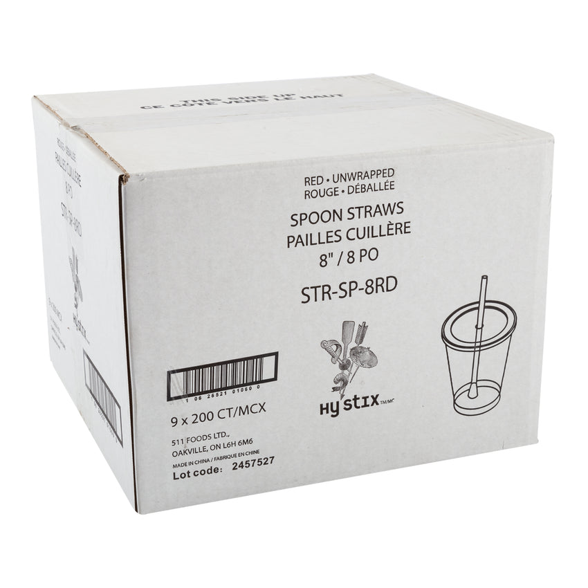 Straw Spoon 8" Red, Case 200x9