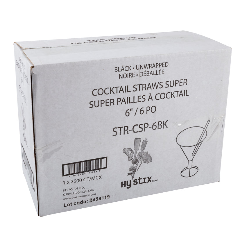 Straw Cocktail Super 6" Black, Case 2500