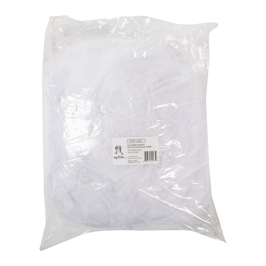 Hairnet Polyester Soft Mesh 24" White, Case 100