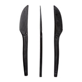 7" Black Plant Starch Material Knives, Left Side, Right Side and Top View