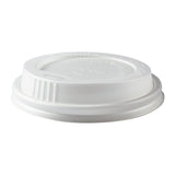 8 oz Compostable CPLA Hot Cup Lid, Slightly Tilted Side View