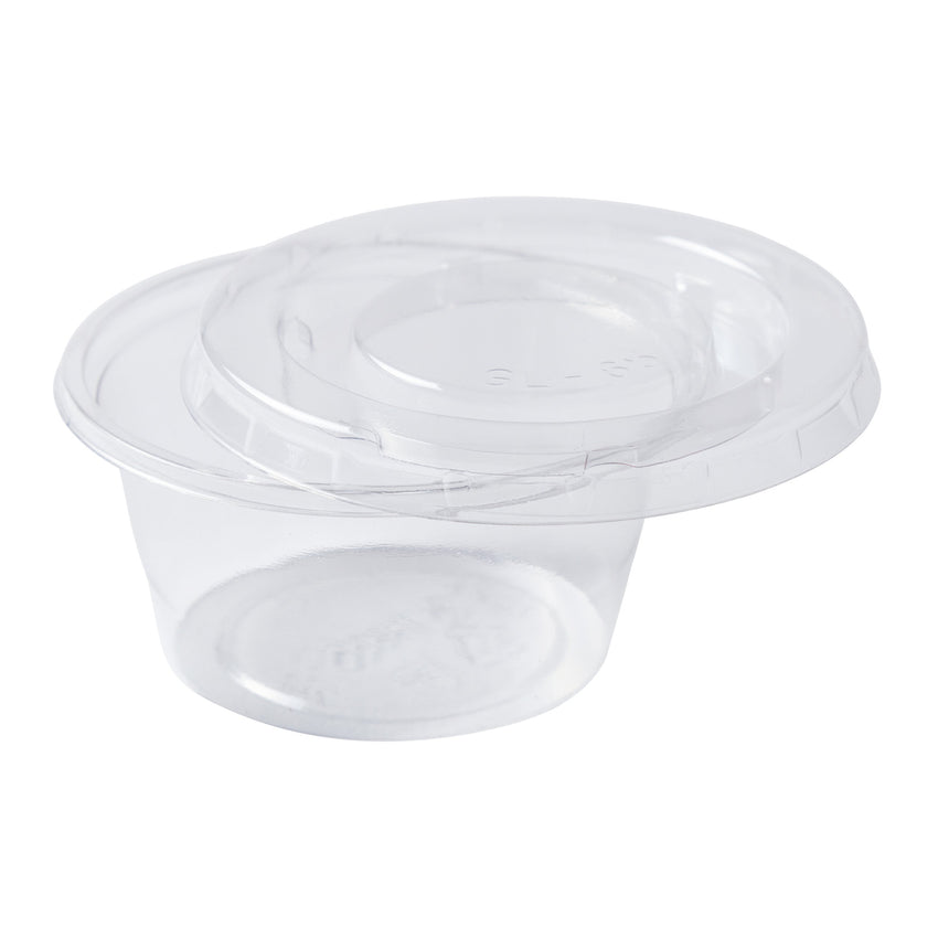 2 oz Compostable Clear PLA Lid, Opened Cup With Lid