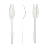 6.5" Compostable CPLA Fork, Front, Side and Back View