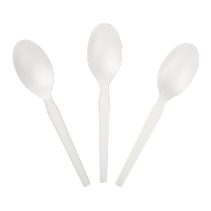 6.5" Compostable CPLA Spoon, Three Spoons Fanned Out