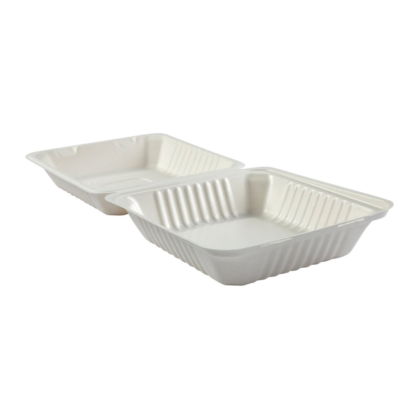 Deep Medium PLA Lined Hinged Lid Containers 7.875" x 8" x 3.19", Opened Side View
