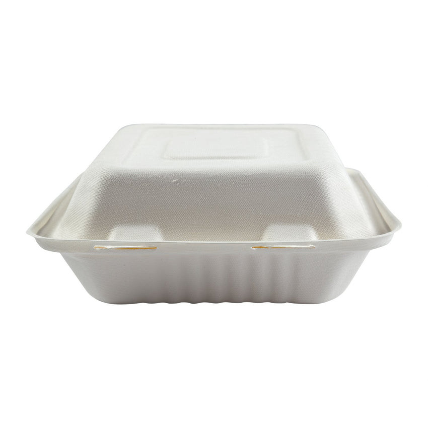 Deep Medium Hinged Lid Containers 7.875" x 8" x 3.19", Closed Front View