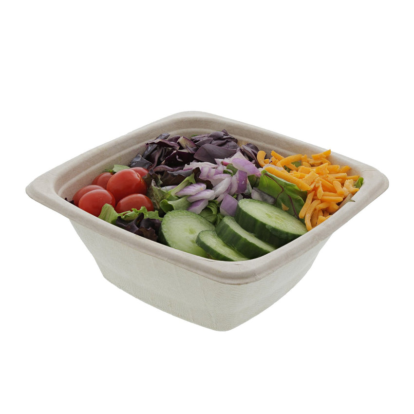 32 oz Tan Bowls Square, with food