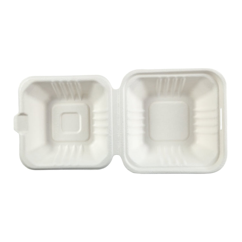 Small Hinged Lid Containers 6" x 6" x 3.19", Opened Container, Overhead View