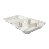 Medium 3-section Hinged Lid Containers 7.875" x 8" x 2.5", Opened Container, Side View