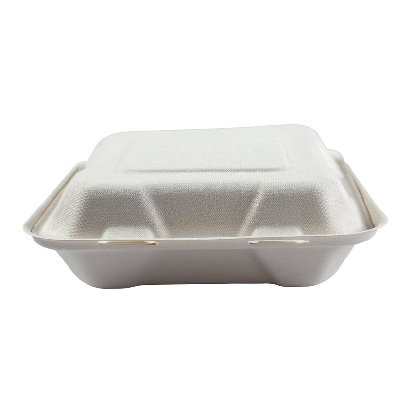 Medium 3-section Hinged Lid Containers 7.875" x 8" x 2.5", Closed Container, Front View