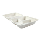 Large 3-section Hinged Lid Containers 9" x 9" x 3.19", Opened Container, Side View