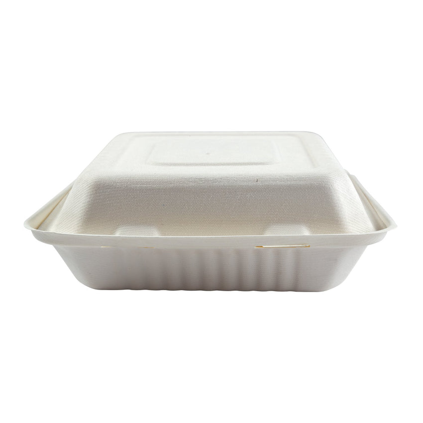 Large 3-section Hinged Lid Containers 9" x 9" x 3.19", Closed Container, Front View