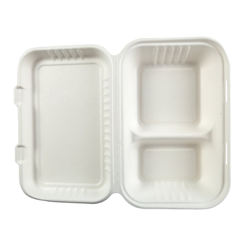 2-section Hinged Lid Containers 9" x 6", Opened Container, Overhead View