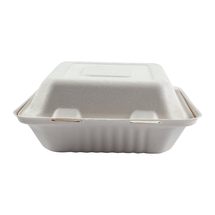 ChampWare Molded-Fiber Clamshells, 3-Comp, 9W x 9D x 3H, White, 200-carton