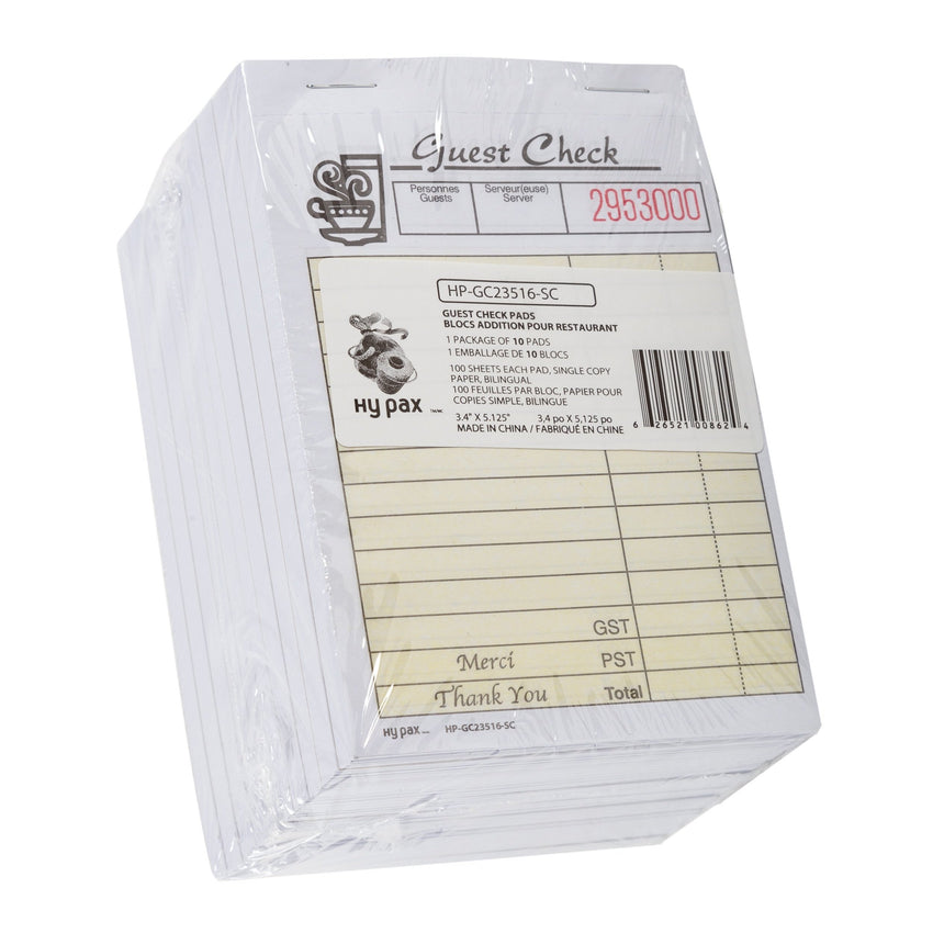 Guest Check Single 3.4x5.1" Bilingual 11ln, Case 100x10x10