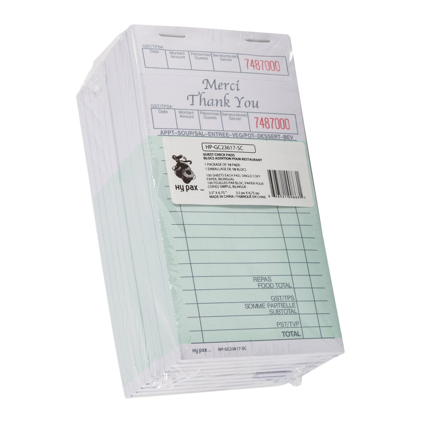 Guest Check Single 3.5x6.7" Bilingual 11ln, Case 100x10x5