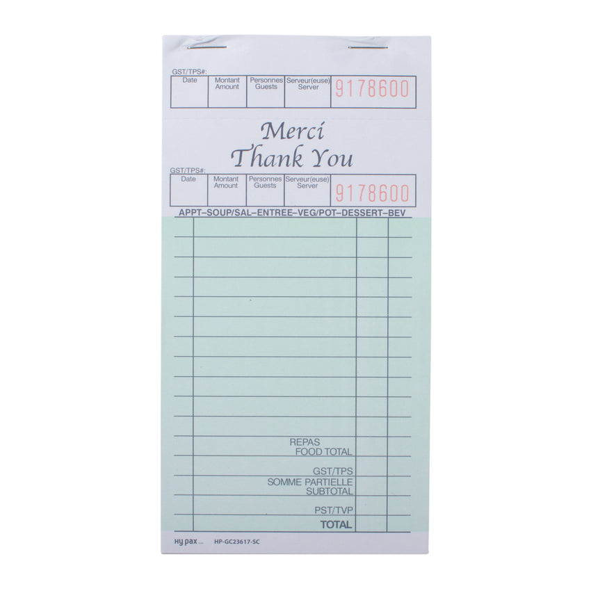 Guest Check Single 3.5x6.7" Bilingual 11ln, Case 100x10x5